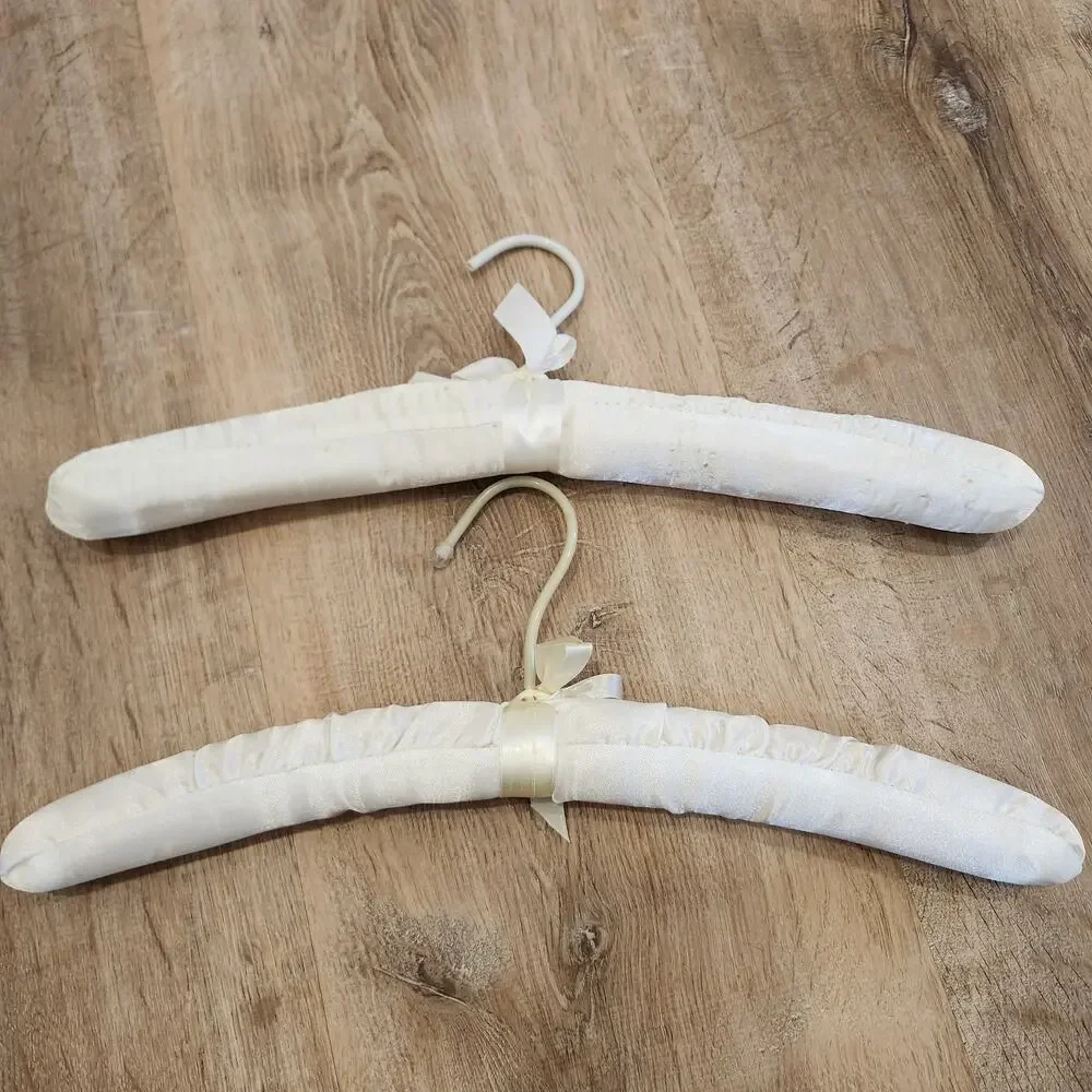 Lot of 6 Vintage Ivory White Satin Padded Hangers 15